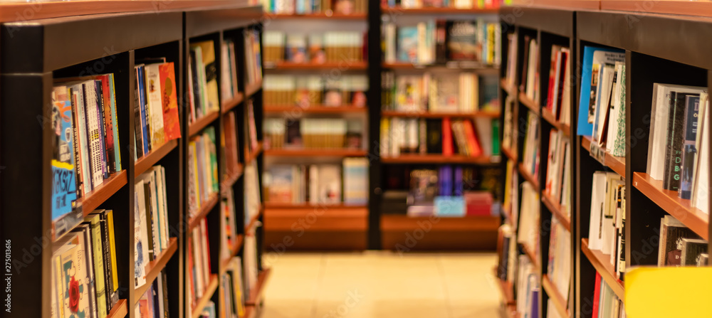 various books on shelves at local book store various books on shelves at local book store