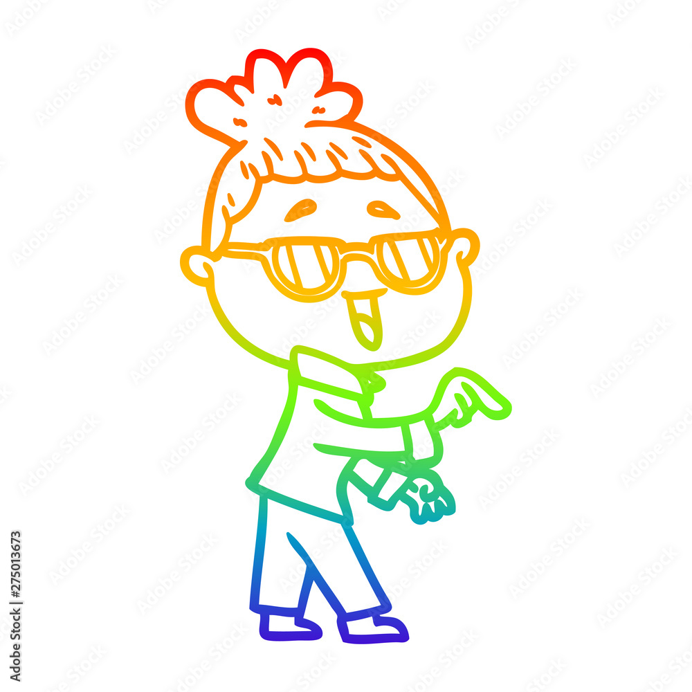 rainbow gradient line drawing cartoon happy woman wearing spectacles rainbow gradient line drawing cartoon happy woman wearing spectacles