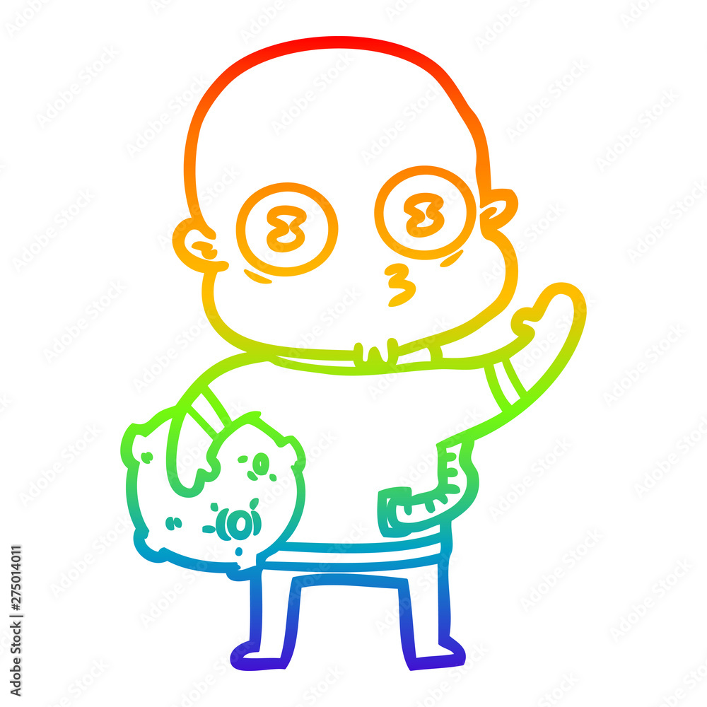 rainbow gradient line drawing waving weird bald spaceman rainbow gradient line drawing waving weird bald spaceman