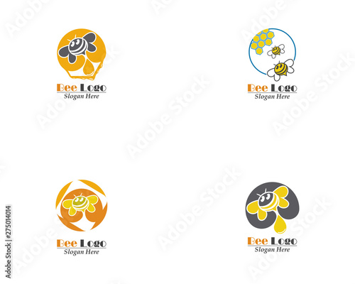 Bee and Honey comb logo template icon vector