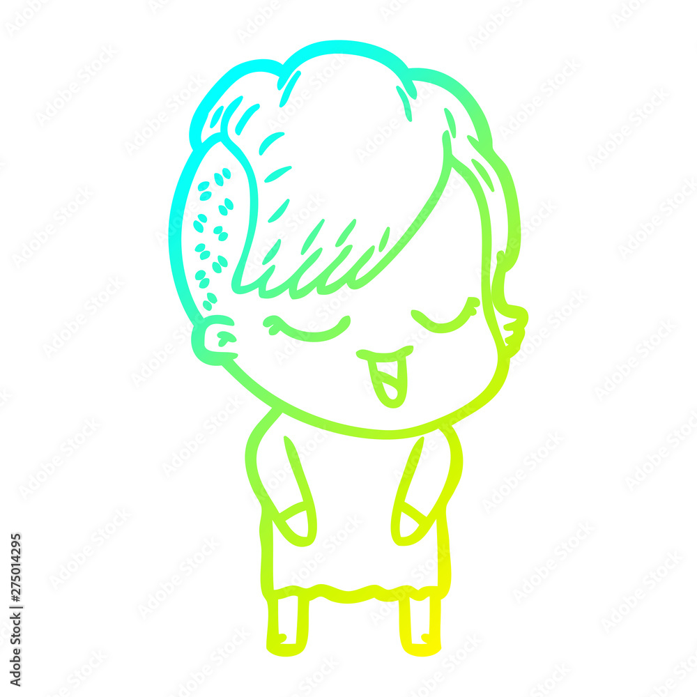 cold gradient line drawing happy cartoon girl cold gradient line drawing happy cartoon girl