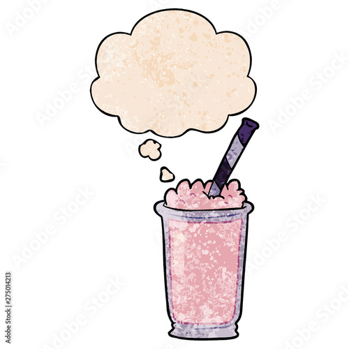 cartoon milkshake and thought bubble in grunge texture pattern style