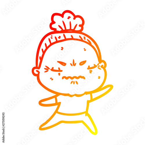 warm gradient line drawing cartoon annoyed old lady