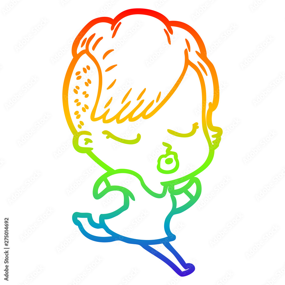rainbow gradient line drawing cartoon pretty hipster girl rainbow gradient line drawing cartoon pretty hipster girl