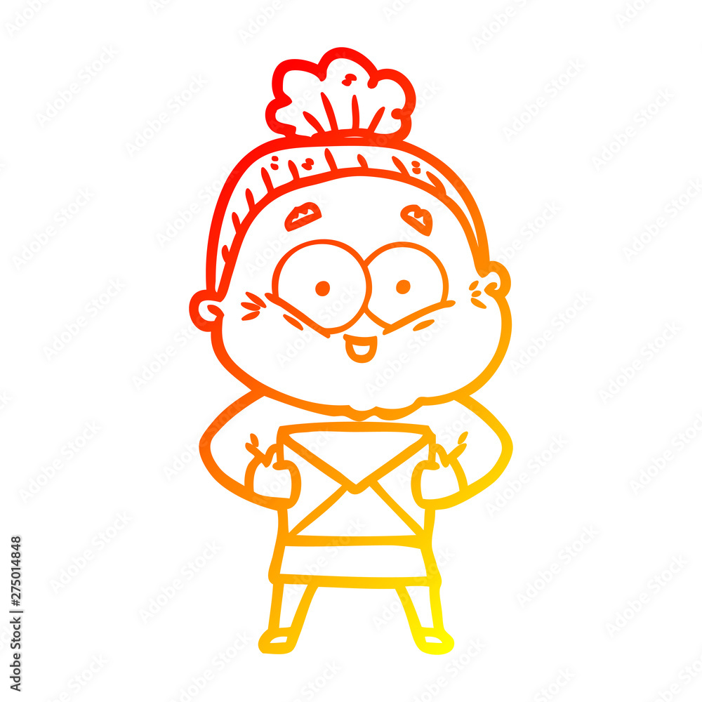 warm gradient line drawing cartoon happy old woman warm gradient line drawing cartoon happy old woman