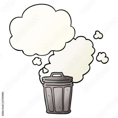 cartoon stinky garbage can and thought bubble in smooth gradient style