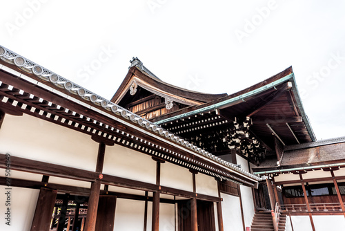 Kyoto, Japan wide angle view exterior Imperial Palace architecture with nobody looking up at sky photo