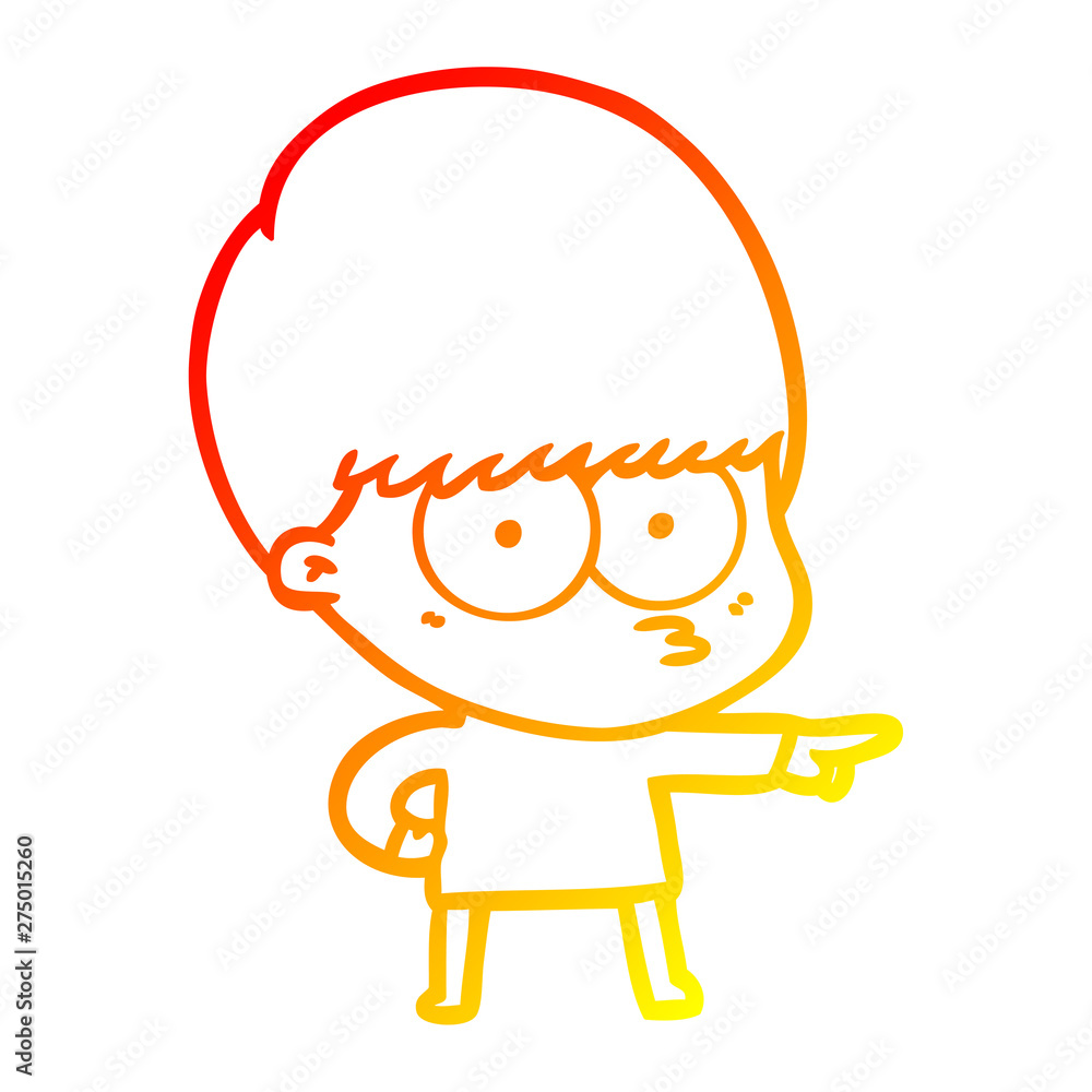 warm gradient line drawing nervous cartoon boy