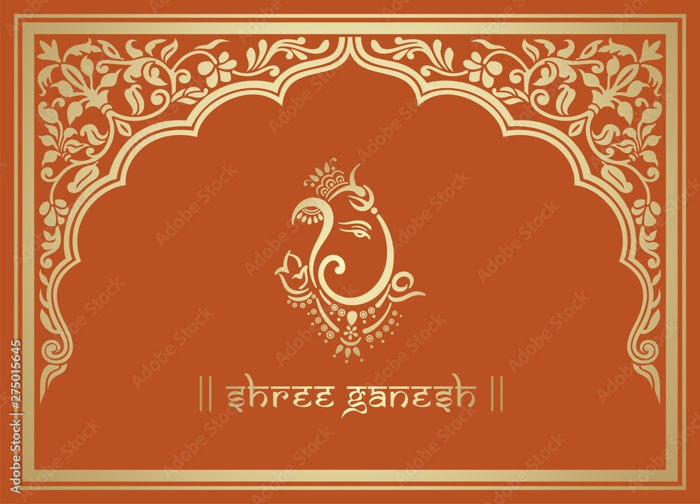 Fototapeta premium Ganesha, wedding card, royal Rajasthan, India 