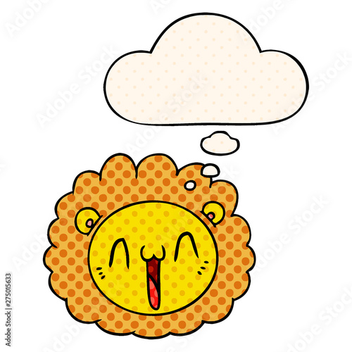 cartoon lion face and thought bubble in comic book style