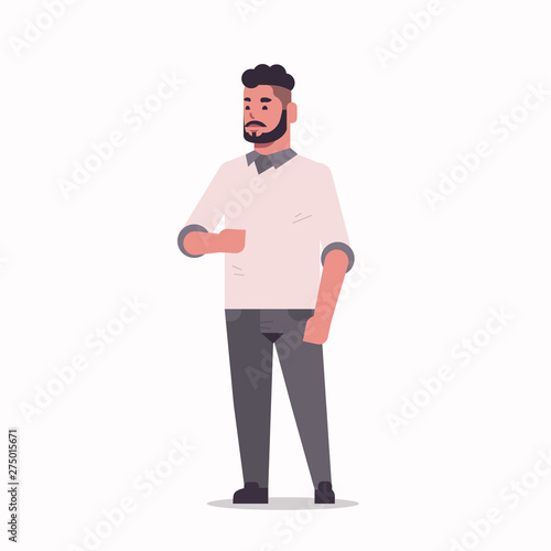 arabic businessman standing pose arab bearded man wearing casual clothes arabian male cartoon character full length flat white background