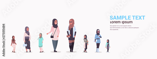 different arabic women group standing together arab businesswomen wearing traditional clothes female arabian cartoon characters full length flat white background horizontal copy space