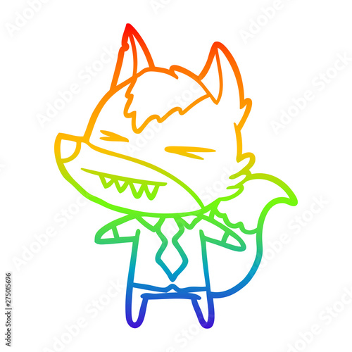 rainbow gradient line drawing angry wolf boss cartoon