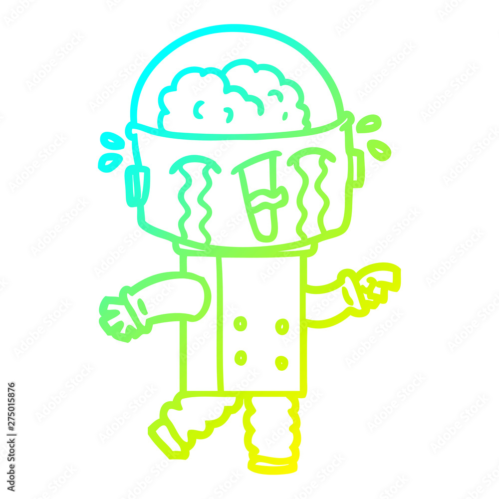 cold gradient line drawing cartoon crying robot pointing cold gradient line drawing cartoon crying robot pointing