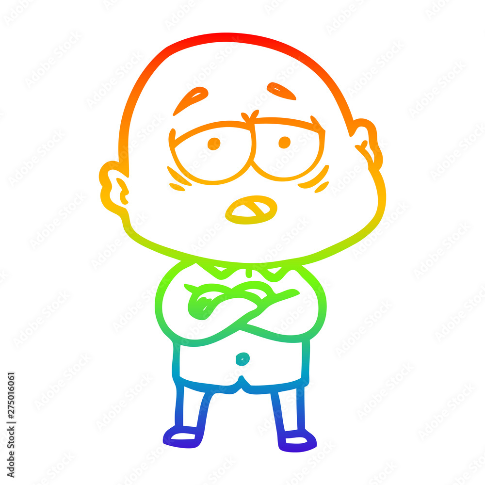 rainbow gradient line drawing cartoon tired bald man rainbow gradient line drawing cartoon tired bald man