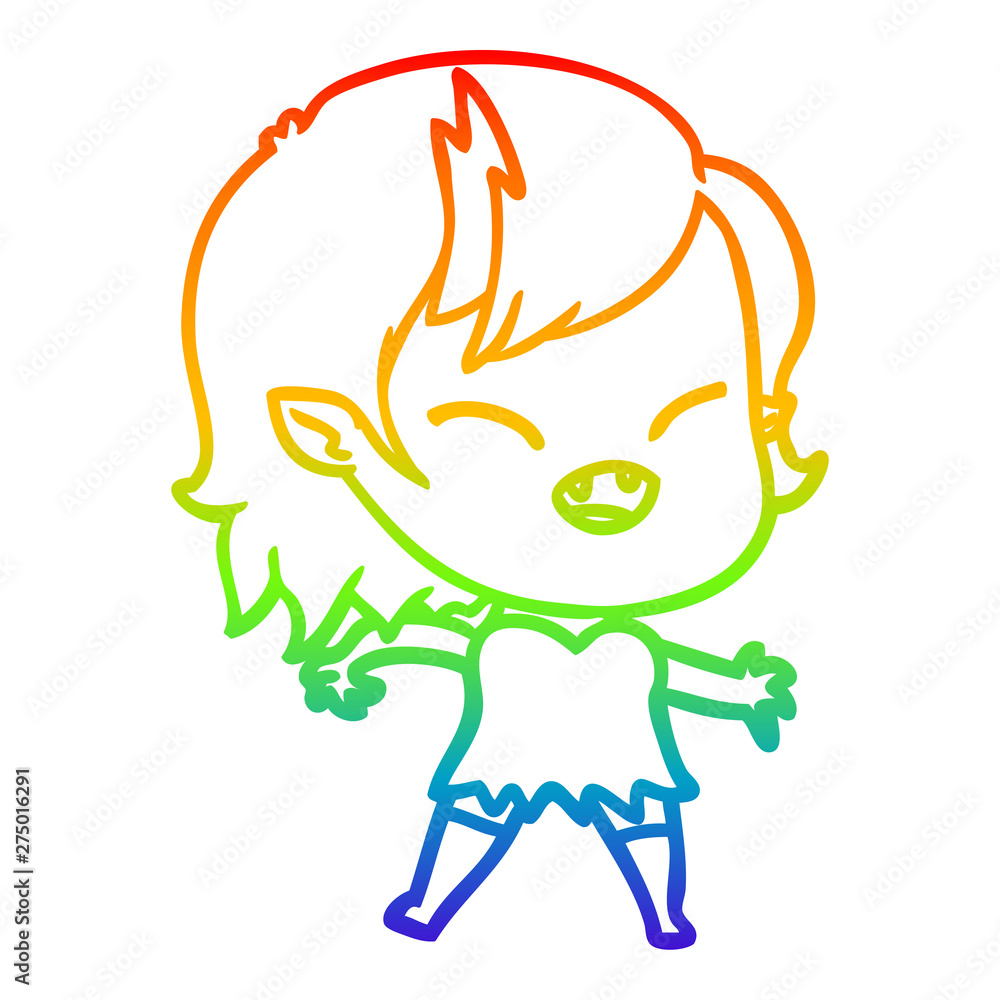 Fototapeta premium rainbow gradient line drawing cartoon laughing vampire girl