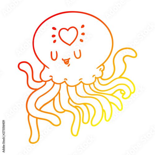 warm gradient line drawing cartoon jellyfish in love