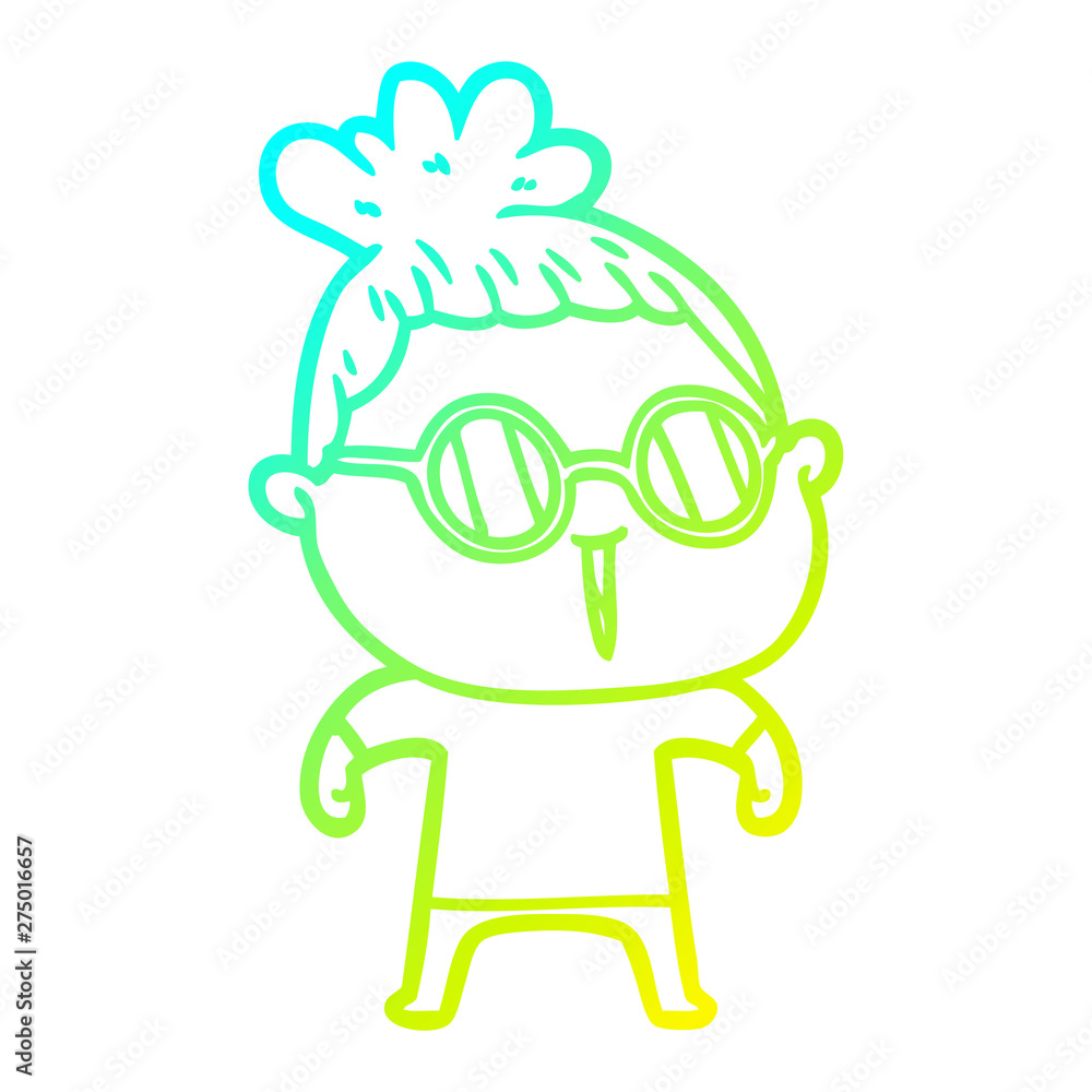 cold gradient line drawing cartoon woman wearing spectacles cold gradient line drawing cartoon woman wearing spectacles