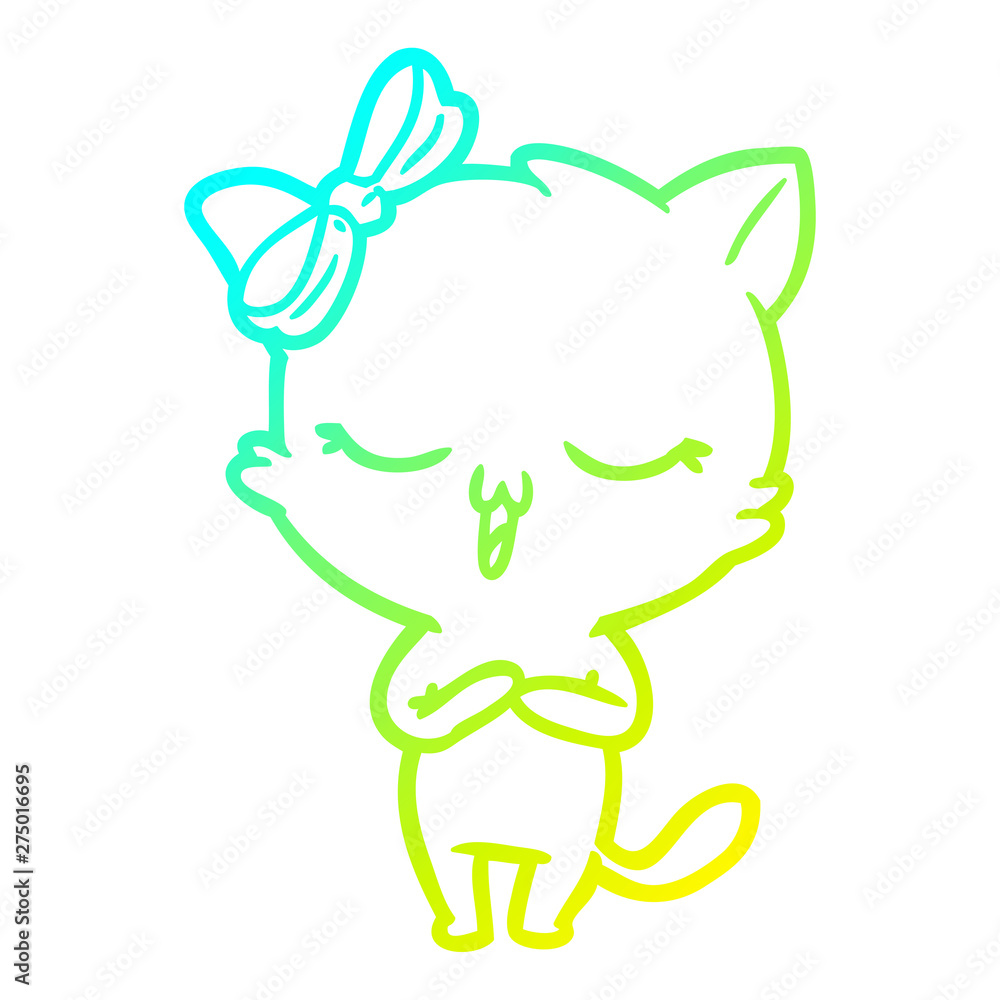 cold gradient line drawing cartoon cat with bow on head cold gradient line drawing cartoon cat with bow on head