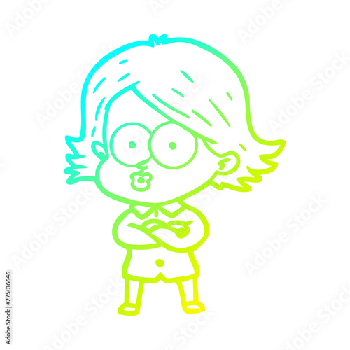 cold gradient line drawing cartoon girl pouting