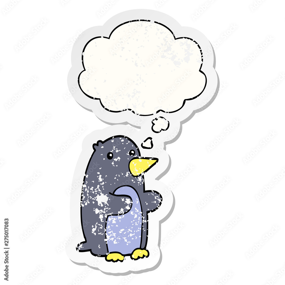 cartoon penguin and thought bubble as a distressed worn sticker cartoon penguin and thought bubble as a distressed worn sticker