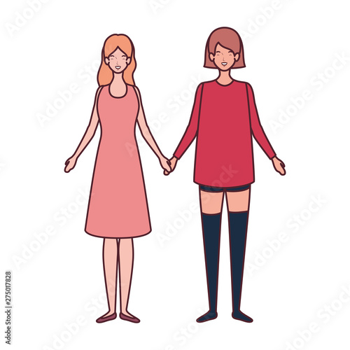 young women standing on white background