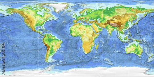 Naklejka World Map Equirectangular Projection Atlantic Ocean