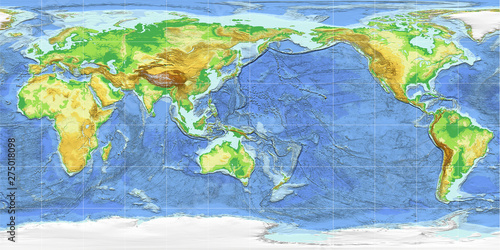 Fototapeta Naklejka Na Ścianę i Meble -  World Map Equirectangular Projection Pacific Ocean
