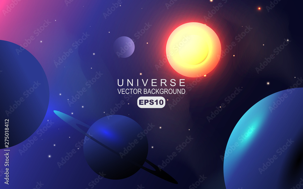 3d realistic universe galaxy light with planet and star on cosmos. Astrology vector background concept for use element cover, wallpaper, banner