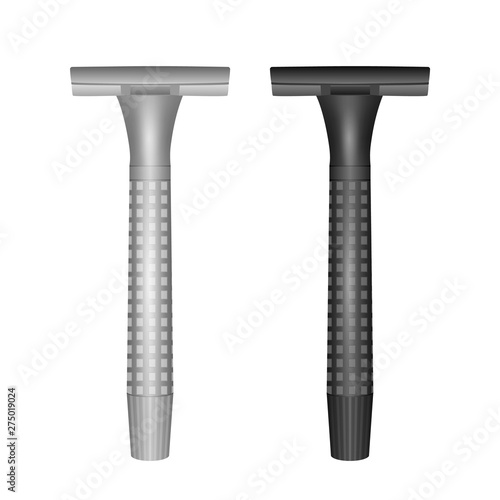 Shaving razor mockup set. Vector realistic illustration of straight razor and wet shave razors for men.