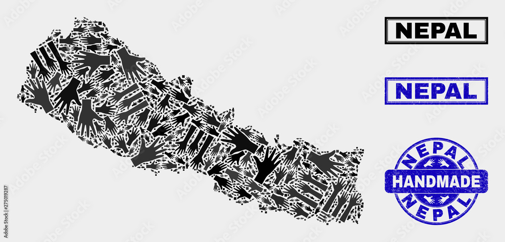 Vector handmade combination of Nepal map and unclean stamp seals ...