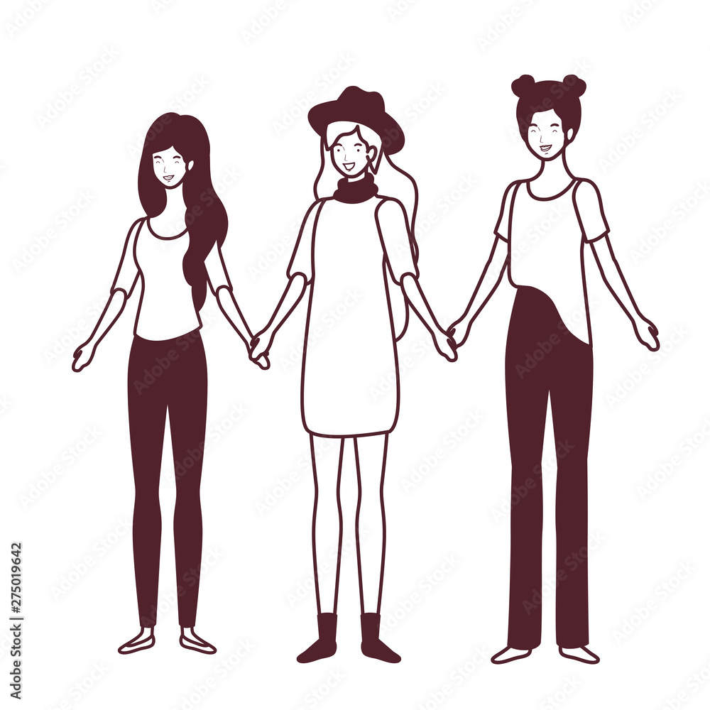 silhouette of women standing on white background silhouette of women standing on white background