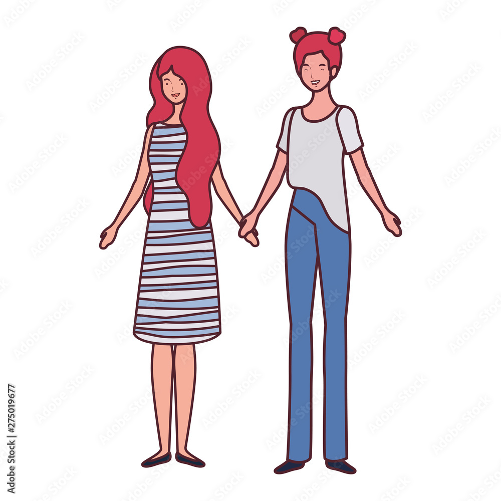 young women standing on white background young women standing on white background