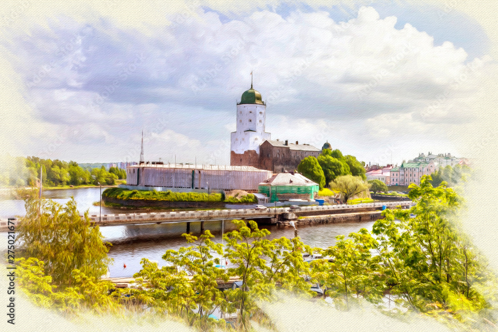Imitation of the picture. City Vyborg. Castle
