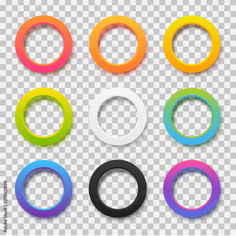 Set color round frames with shadows on transparent background for Your vibrant design Set color round frames with shadows on transparent background for Your vibrant design