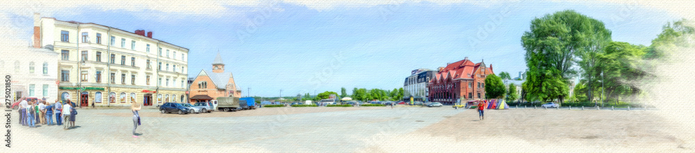 Imitation of the picture. Market Square in Vyborg. Panorama