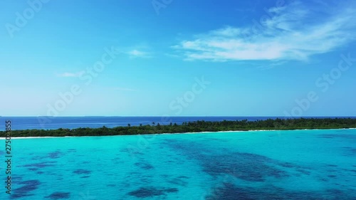 virgin nature of Thailand, crystal clear water of Gulf Of Siam,deserted uninhabited island with  Arecaceae forest and white sand beaches aerial orbiting shot photo