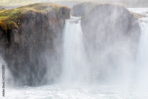 Godafoss  Iceland waterfall closeup view of the gods cliff with long exposure smooth motion of water in summer landscape