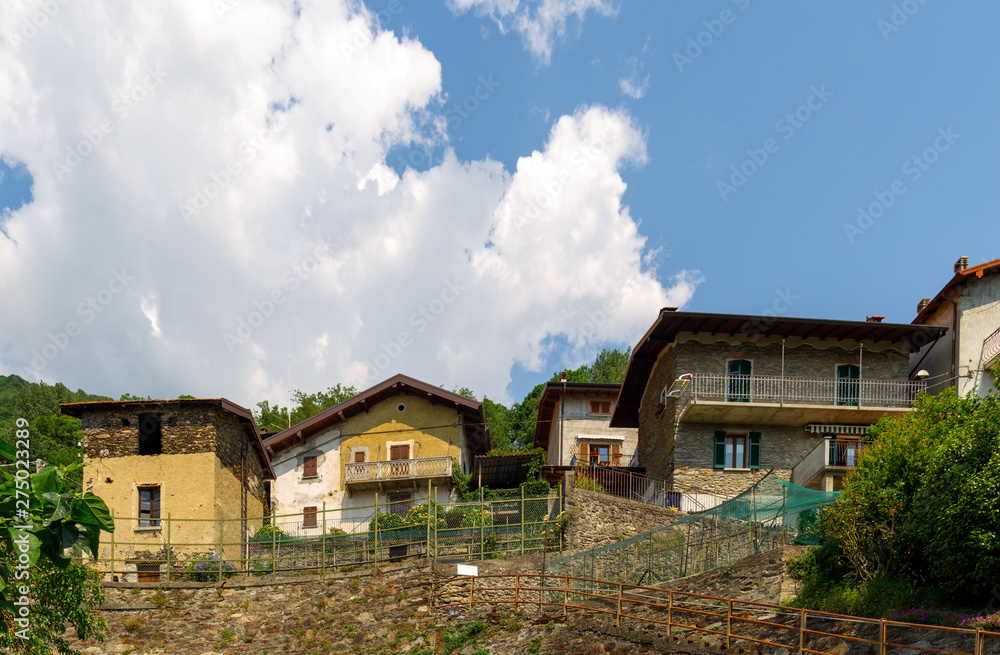 Lombardia of Italy. Beautiful building facade. Summer Italy landscape