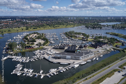 Aerial view of Ishoej habour located on Zealand in Denmark