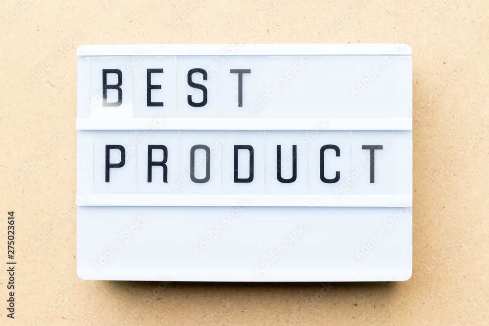 White lightbox with word best product on wood background White lightbox with word best product on wood background