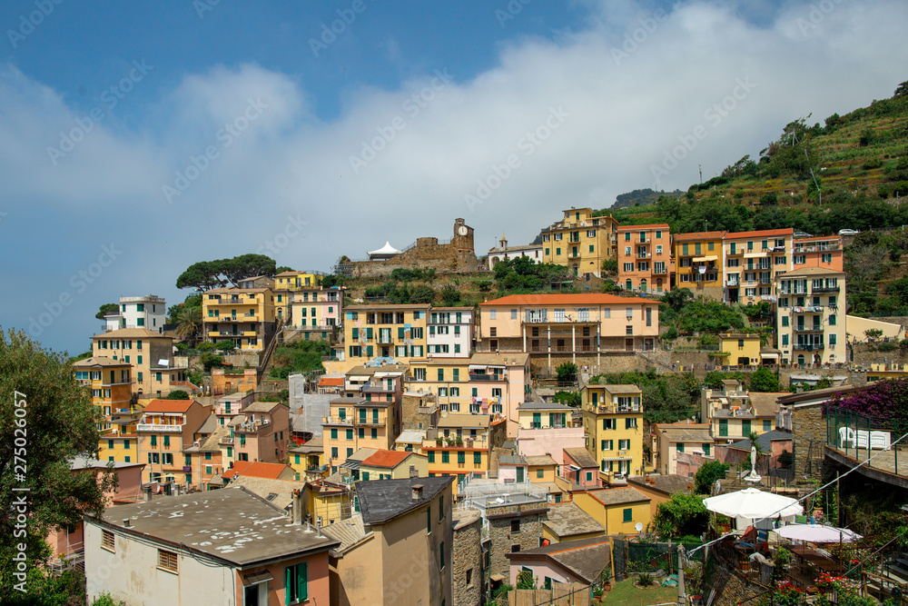 Scenic view of colorful village Riomaggiore in Cinque Terre, Italy