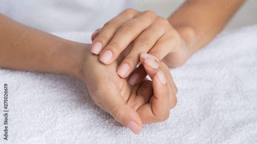Girl after Getting Professional Manicure In Beauty Salon Girl after Getting Professional Manicure In Beauty Salon