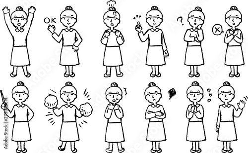  Monochrome Illustration of a woman face and pose set