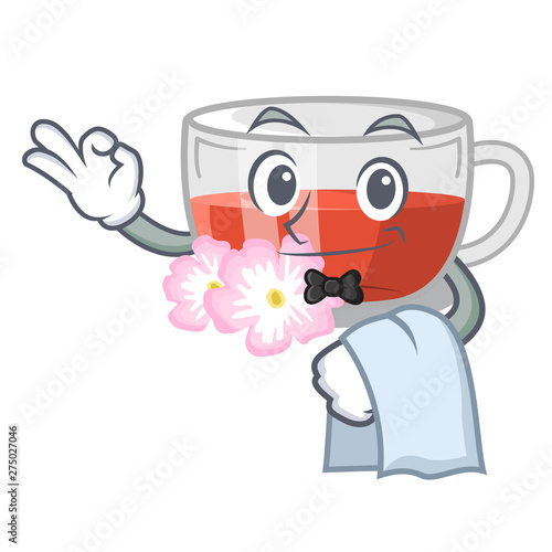 Waiter rosehip tea isolated with the cartoon