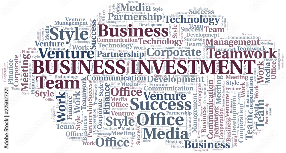 Business Investment word cloud. Collage made with text only.