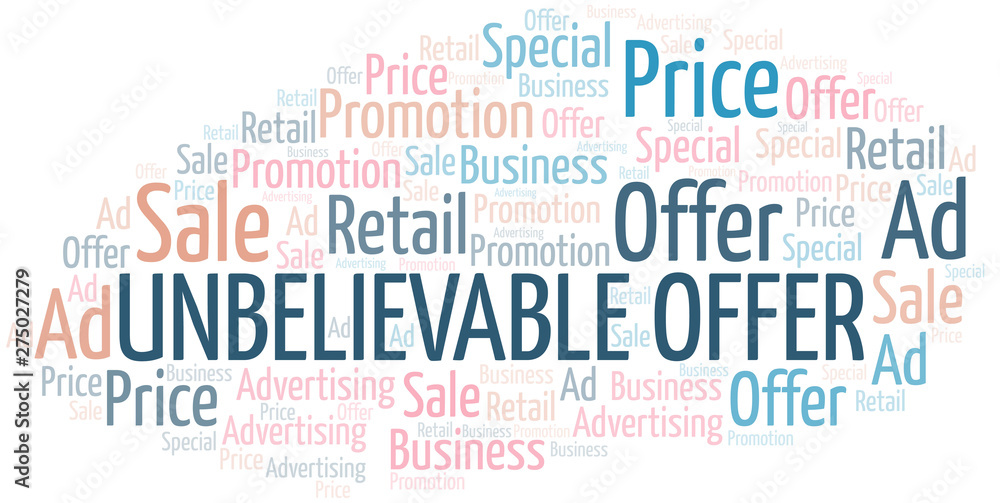 Fototapeta premium Unbelievable Offer word cloud. Wordcloud made with text only.