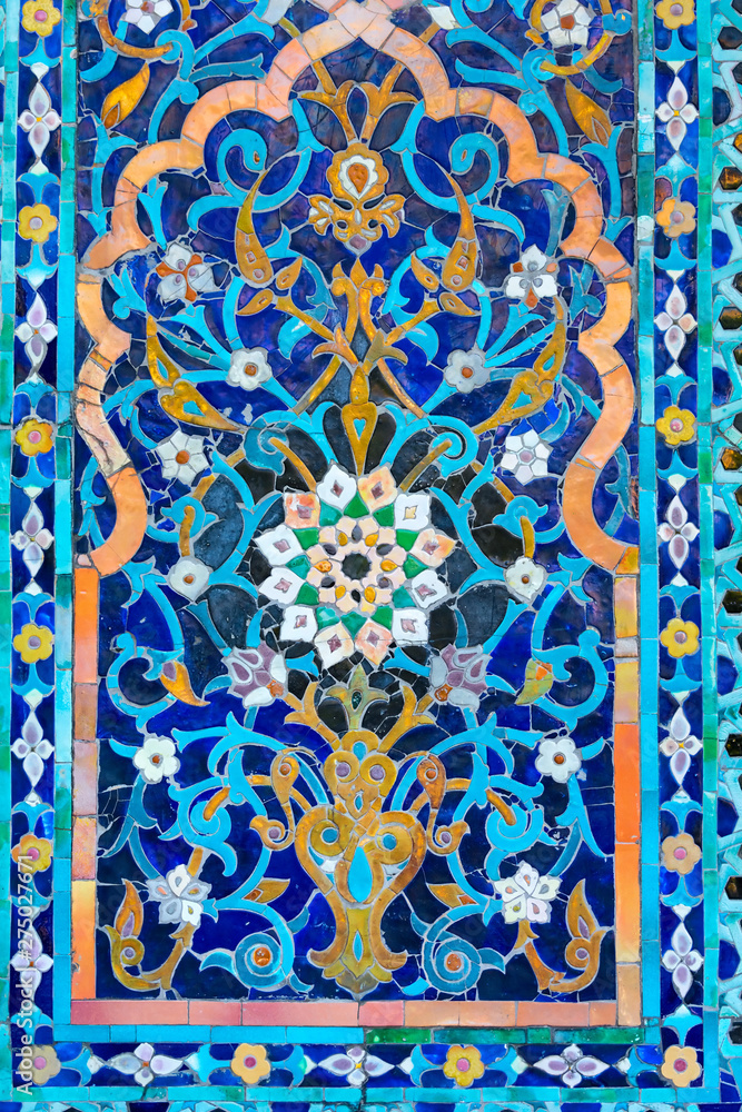 An oriental mosaic pattern on a mosque in St. Petersburg, Russia