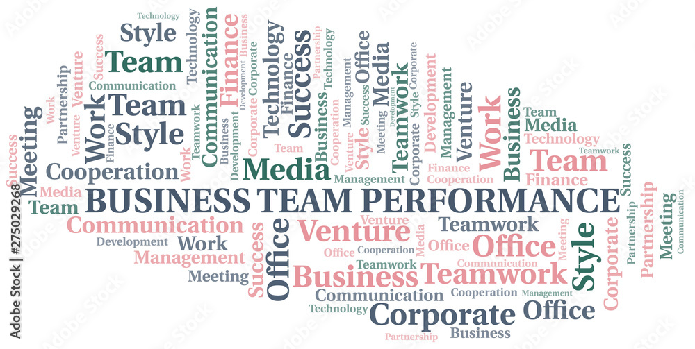Business Team Performance word cloud. Collage made with text only.