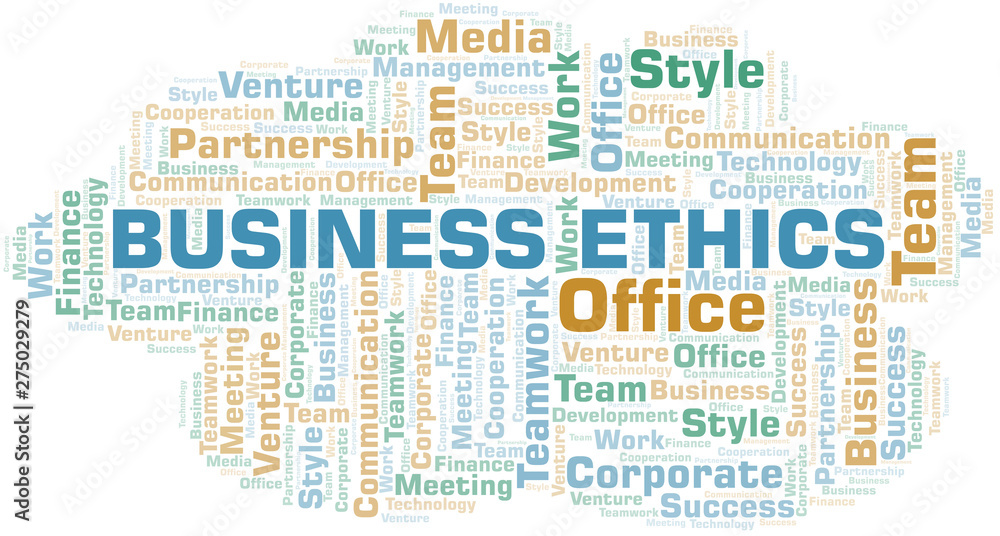 Business Ethics word cloud. Collage made with text only.
